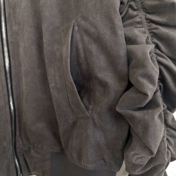 LIFTED ANCHORS Jacket Men's M‎ Gray Suede Bird Bomber Zip Ruched Stretch Sleeves - Picture 7 of 15